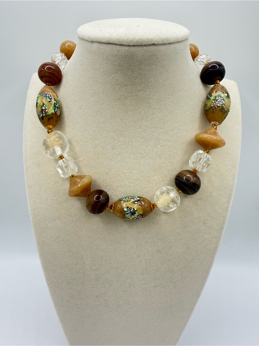Vintage 1950s Japanese Wedding Cake Glass Bead Choker Necklace, 66g